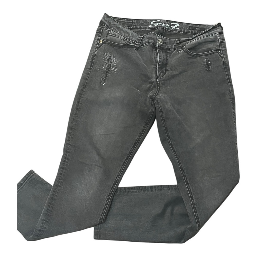 Seven7 size 14 skinny dark grey jeans distressed